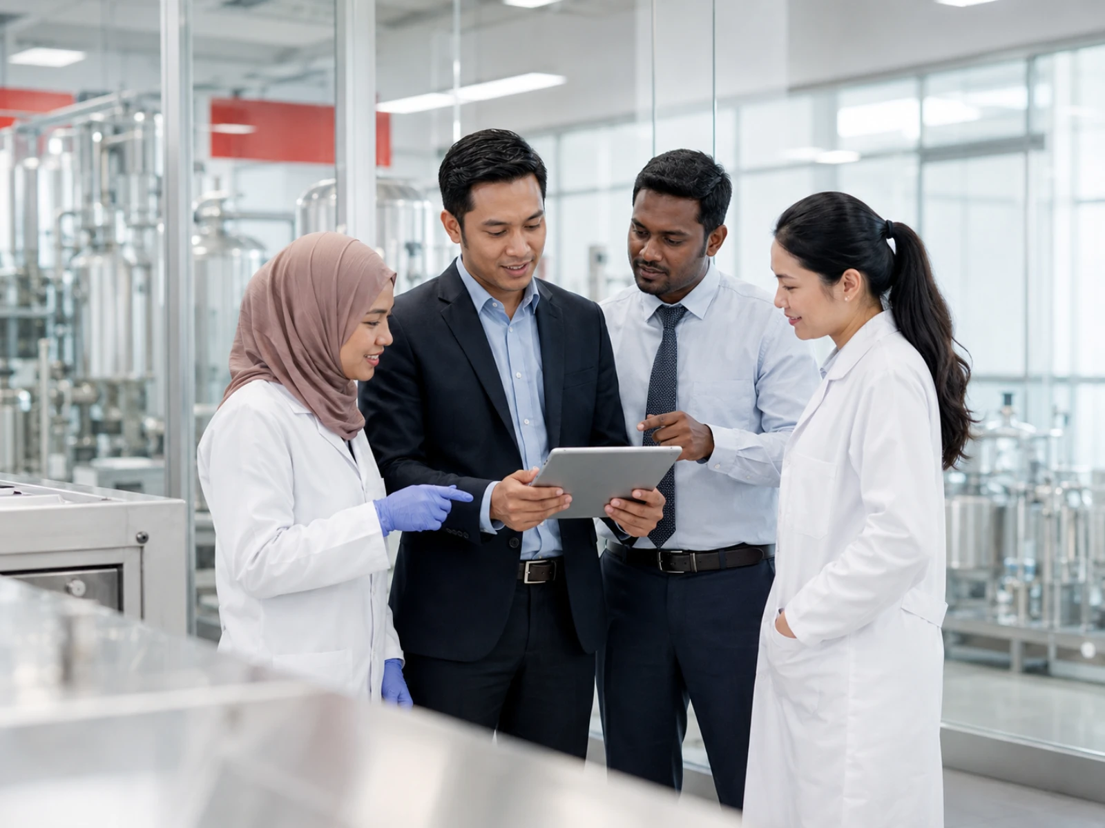 Pharmaceutical team coordinating a contract manufacturing programme