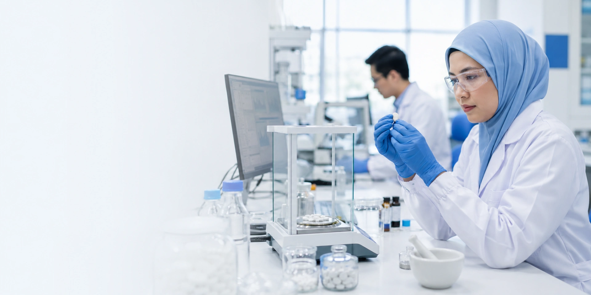 Pharmaceutical researchers working in a modern development laboratory