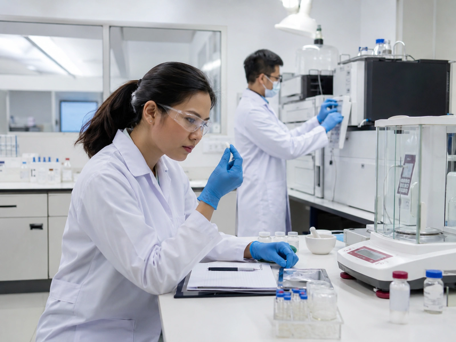 Scientists conducting pharmaceutical research in a laboratory